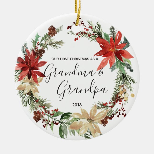 Modern Grandma & Grandpa First Christmas Ornament (Front)