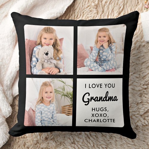 Modern Grandma Personalized 3 Picture Collage Throw Pillow