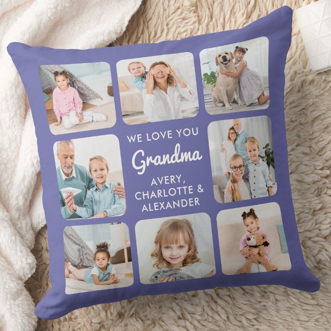 Modern Grandma Personalized 8 Photo Collage Throw Pillow (Creator Uploaded)