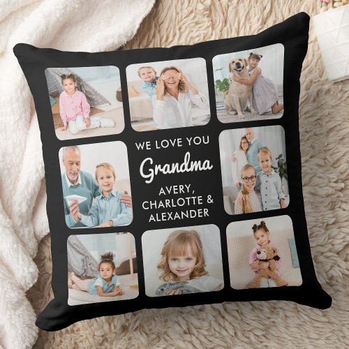 Modern Grandma Personalized 8 Picture Collage Throw Pillow