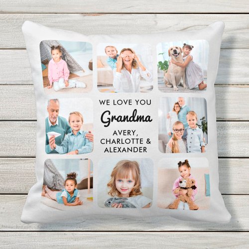 Modern Grandma Personalized 9 Photo Collage Throw Pillow