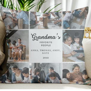 Modern Grandma Photo Collage Custom Keepsake Throw Pillow