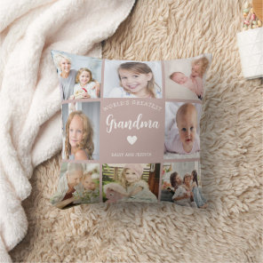 Modern Grandma Photo Collage Pink Heart Keepsake Throw Pillow