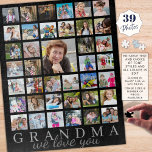 Modern GRANDMA Photo Collage Script Message Black Jigsaw Puzzle<br><div class="desc">Create a photo memory activity for GRANDMA with a custom puzzle with an editable message WE LOVE YOU in script (or substitute any message or name since the text is all editable) with 39 easy-to-upload photos. The text font styles, color and background color can be changed by clicking the CUSTOMIZE...</div>