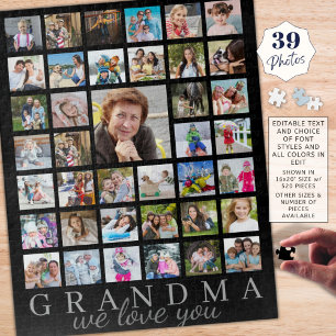 Modern GRANDMA Photo Collage Script Message Black Jigsaw Puzzle