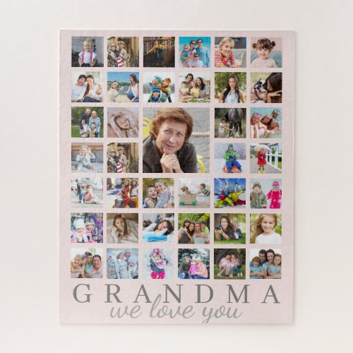 Modern GRANDMA Photo Collage Script Message Pink Jigsaw Puzzle