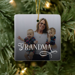 Modern Grandma Photo Personalized Ceramic Ornament
