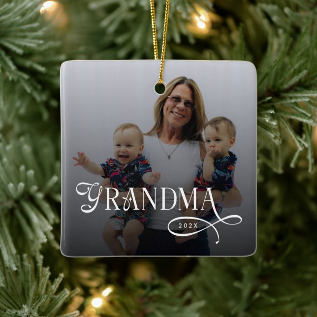 Modern Grandma Photo Personalized Ceramic Ornament (Tree)
