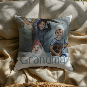 Modern Grandma Photo & Quote   Custom Color Throw Pillow