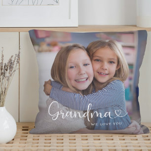 Modern Grandma We Love You Cute Heart 2 Photos Throw Pillow