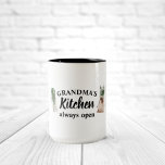 Modern Grandma's Kitchen Is Always Open Best Gift Two-Tone Coffee Mug<br><div class="desc">Welcome to Grandma's Kitchen, where love and warmth are always on the menu! Delight your favorite grandmother with this charming gift product from Zazzle. Whether it's for Mother's Day, her birthday, or just to show appreciation, this thoughtful item is sure to bring a smile to her face.Surprise Grandma with a...</div>