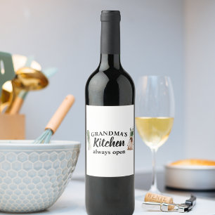 Modern Grandma's Kitchen Is Always Open Best Gift Wine Label