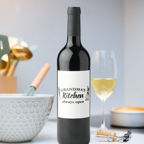 Modern Grandmas Kitchen Is Always Open Best Gift Wine Label