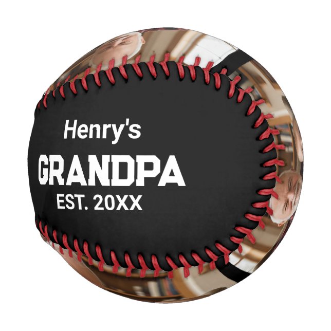 Modern Grandpa Est. Name Year 3 Photo Baseball (Back Left)