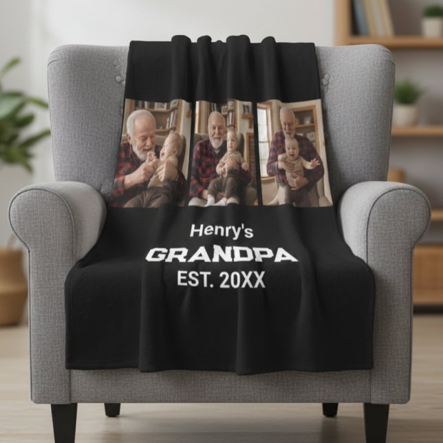 Modern Grandpa Est. Name Year 3 Photo  Fleece Blanket (Creator Uploaded)