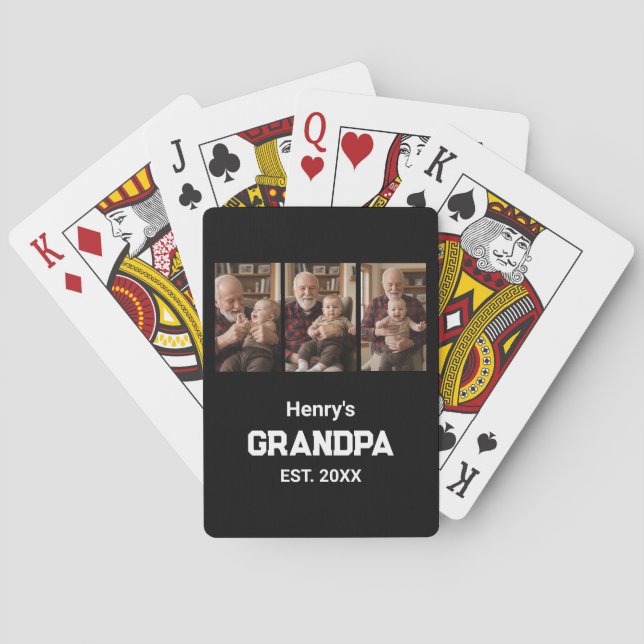 Modern Grandpa Est. Name Year 3 Photo  Poker Cards (Back)