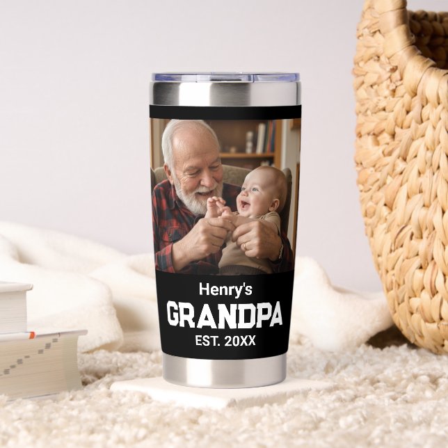 Modern Grandpa Established Est. Name Year Photo Insulated Tumbler (Living Room (Rotated))
