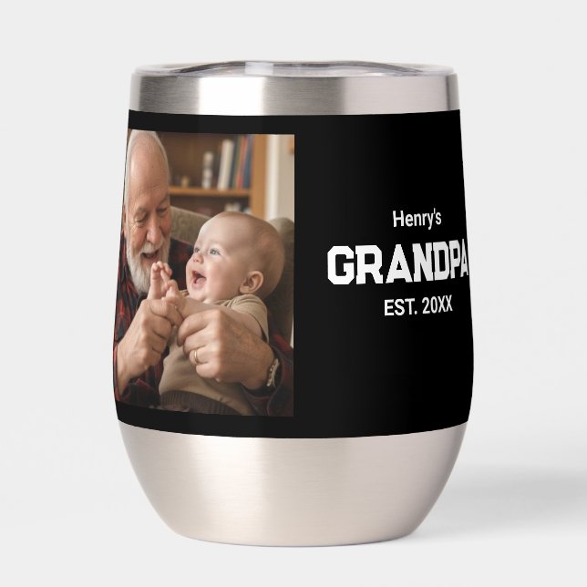 Modern Grandpa Established Est. Name Year Photo Thermal Wine Tumbler (Back)