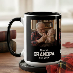 Modern Grandpa Established Est. Name Year Photo Two-Tone Coffee Mug
