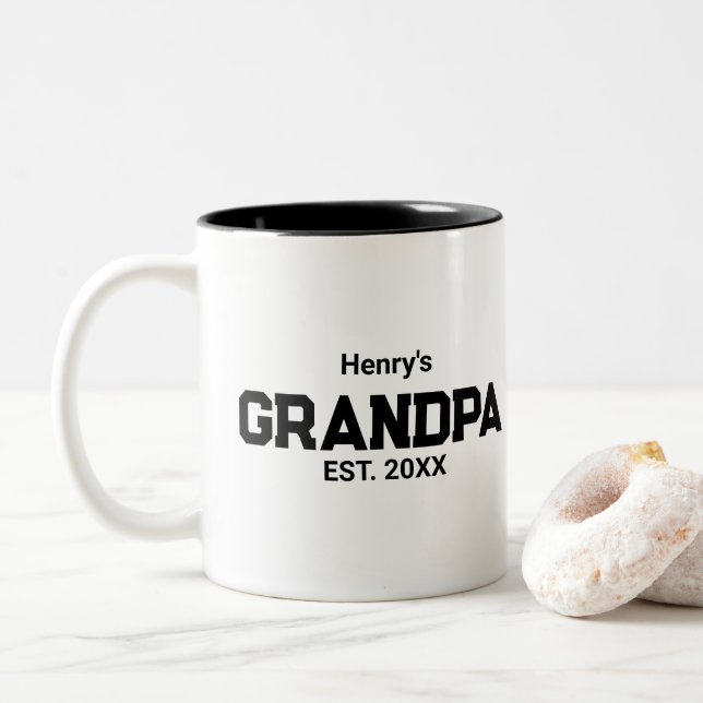 Modern Grandpa Established Est. Name Year  Two-Tone Coffee Mug (With Donut)