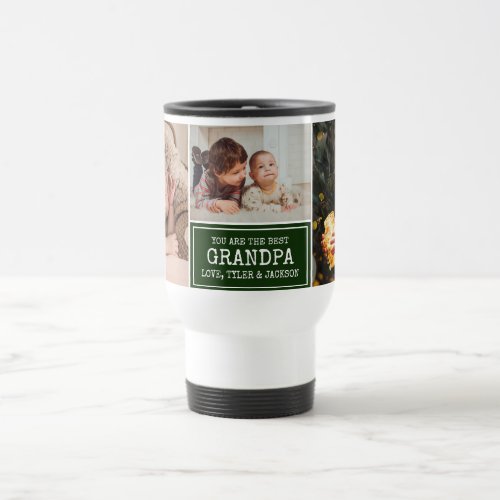 Modern Grandpa Green 3 Photo Collage Travel Mug