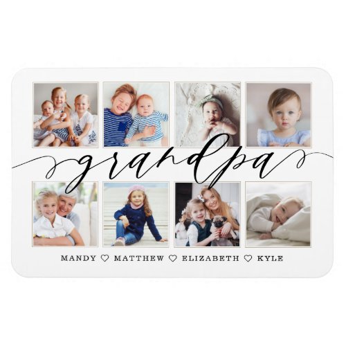 Modern Grandpa Script Grandchildren Photo Collage Magnet