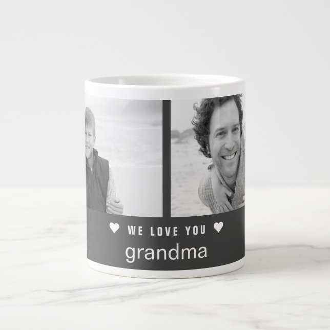 Modern Grandparents Day Black and White Photo Giant Coffee Mug (Front)