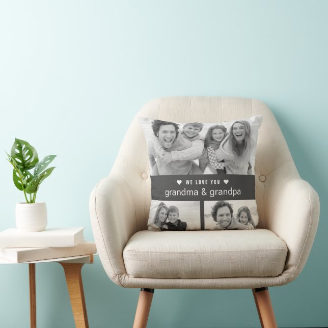 Modern Grandparents Day Black and White Photos Throw Pillow (Chair)