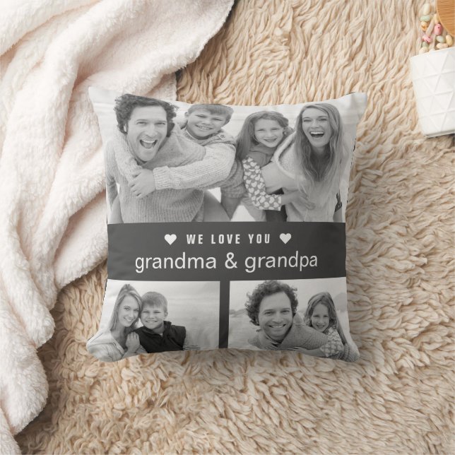 Modern Grandparents Day Black and White Photos Throw Pillow (Blanket)