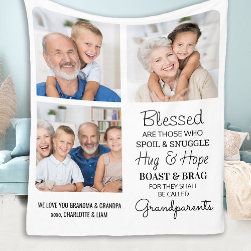 Modern Grandparents Grandchildren Custom 3 Picture Fleece Blanket