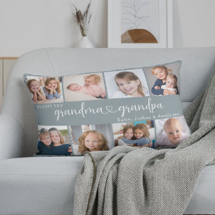 Modern Grandparents Photo Collage Heart Script Lumbar Pillow