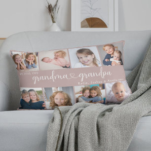 Modern Grandparents Photo Collage Heart Script Lumbar Pillow
