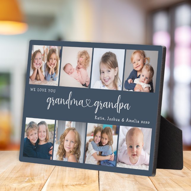 Modern Grandparents Photo Collage Heart Script Plaque (Creator Uploaded)