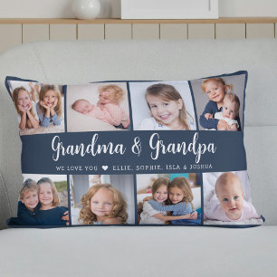 Modern Grandparents Photo Collage Script Lumbar Pillow