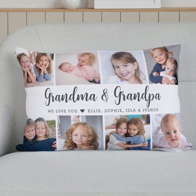 Modern Grandparents Photo Collage Script Lumbar Pillow (Creator Uploaded)