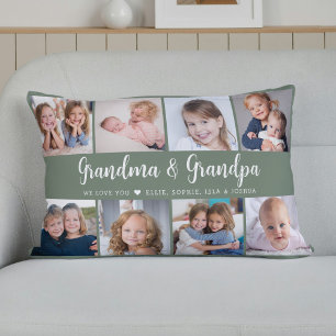 Modern Grandparents Photo Collage Script Lumbar Pillow