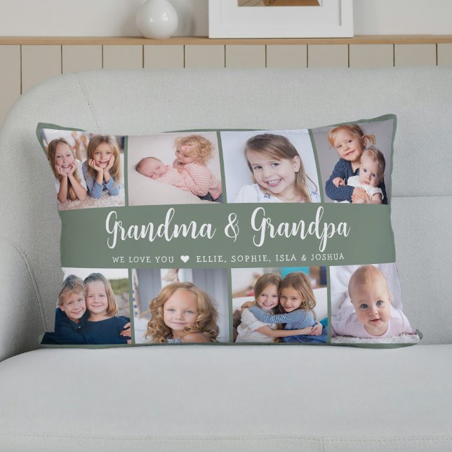 Modern Grandparents Photo Collage Script Lumbar Pillow (Creator Uploaded)