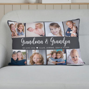 Modern Grandparents Photo Collage Script Lumbar Pillow
