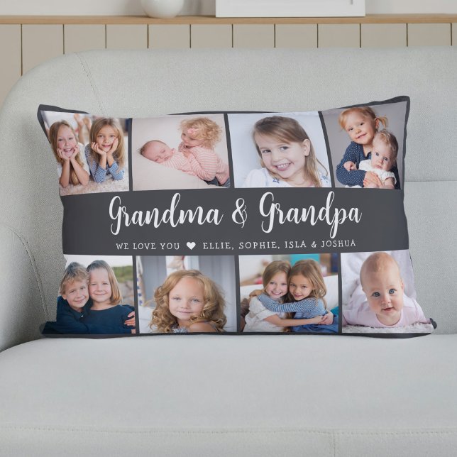 Modern Grandparents Photo Collage Script Lumbar Pillow (Creator Uploaded)