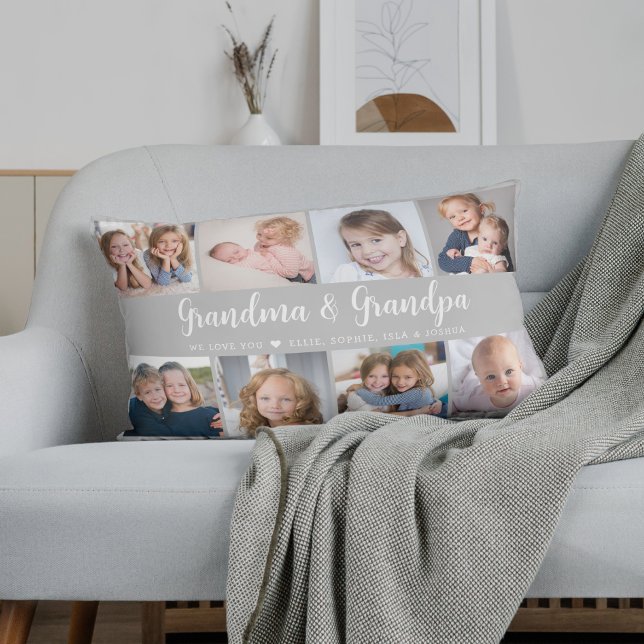 Modern Grandparents Photo Collage Script Lumbar Pillow (Creator Uploaded)