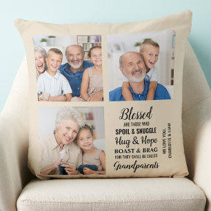 Modern Grandparents Poem Custom 3 Photo Collage Throw Pillow