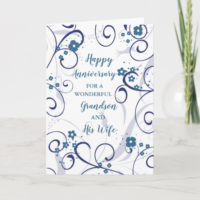 Modern Grandson and His Wife Wedding Anniversary Card (Front)