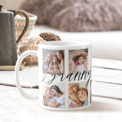 Modern Granny Script  Grandchildren Photo Collage Coffee Mug