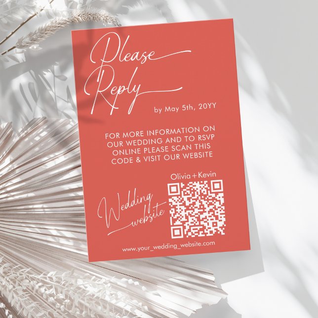 Modern grapefruit red Attendance QR code website RSVP Card (Creator Uploaded)