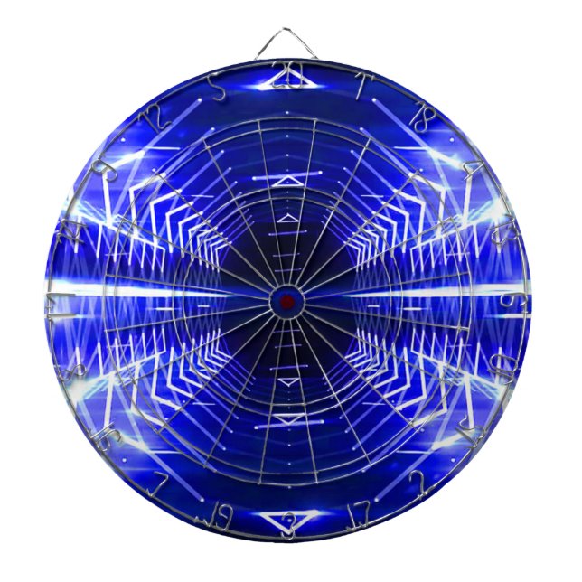 Modern Graphic Abstract Cool Glowing Vortex, Blue Dartboard With Darts (Front)