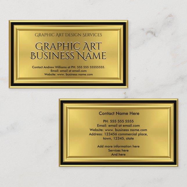 Modern Graphic Art Designer Gold Black Deco Business Card (Front/Back)