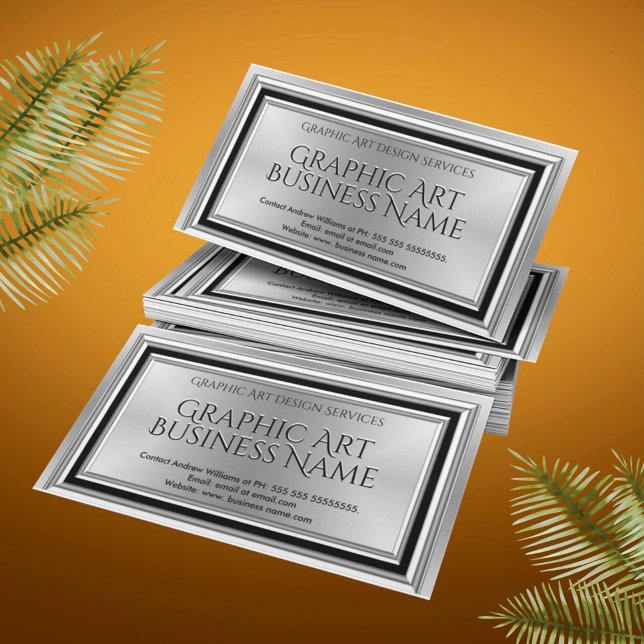 Modern Graphic Art Designer Silver Black Deco Business Card (Creator Uploaded)