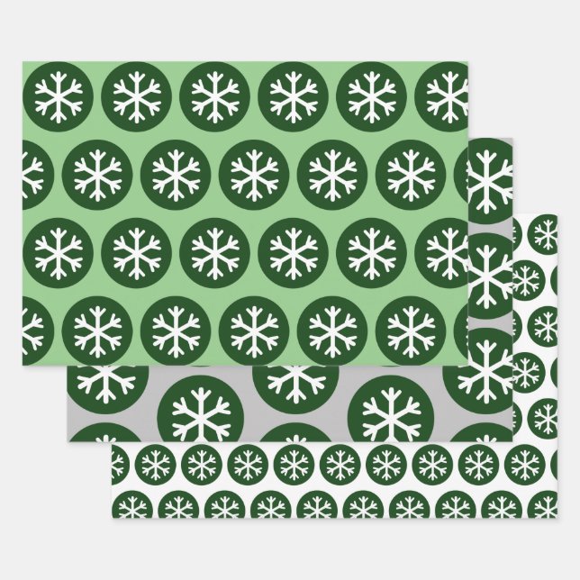 Modern Graphic Art Snowflake Green Wrapping Paper Sheets (Set)
