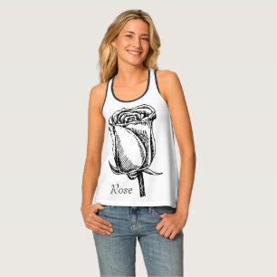 Modern graphic big rose white black women  tank top