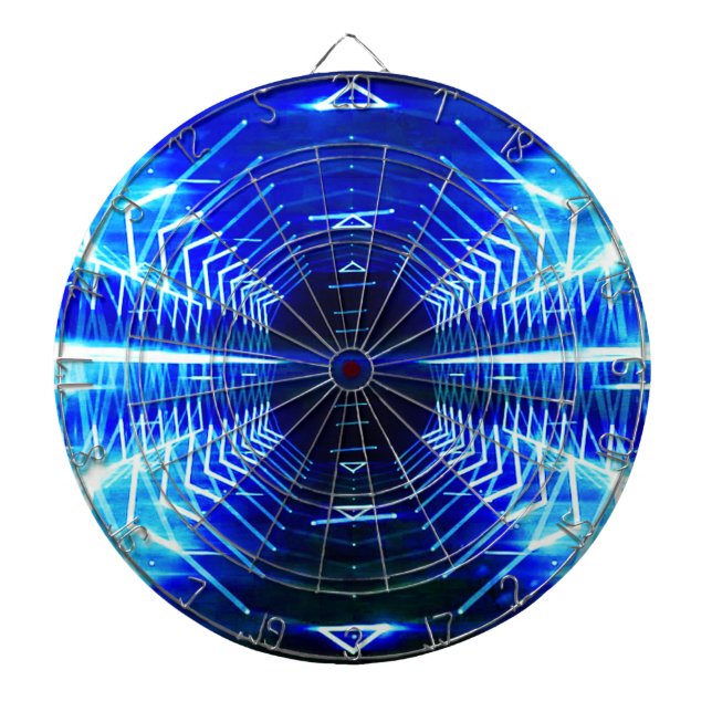 Modern Graphic Cool Glowing Vortex, Electric Blue Dartboard With Darts (Front)